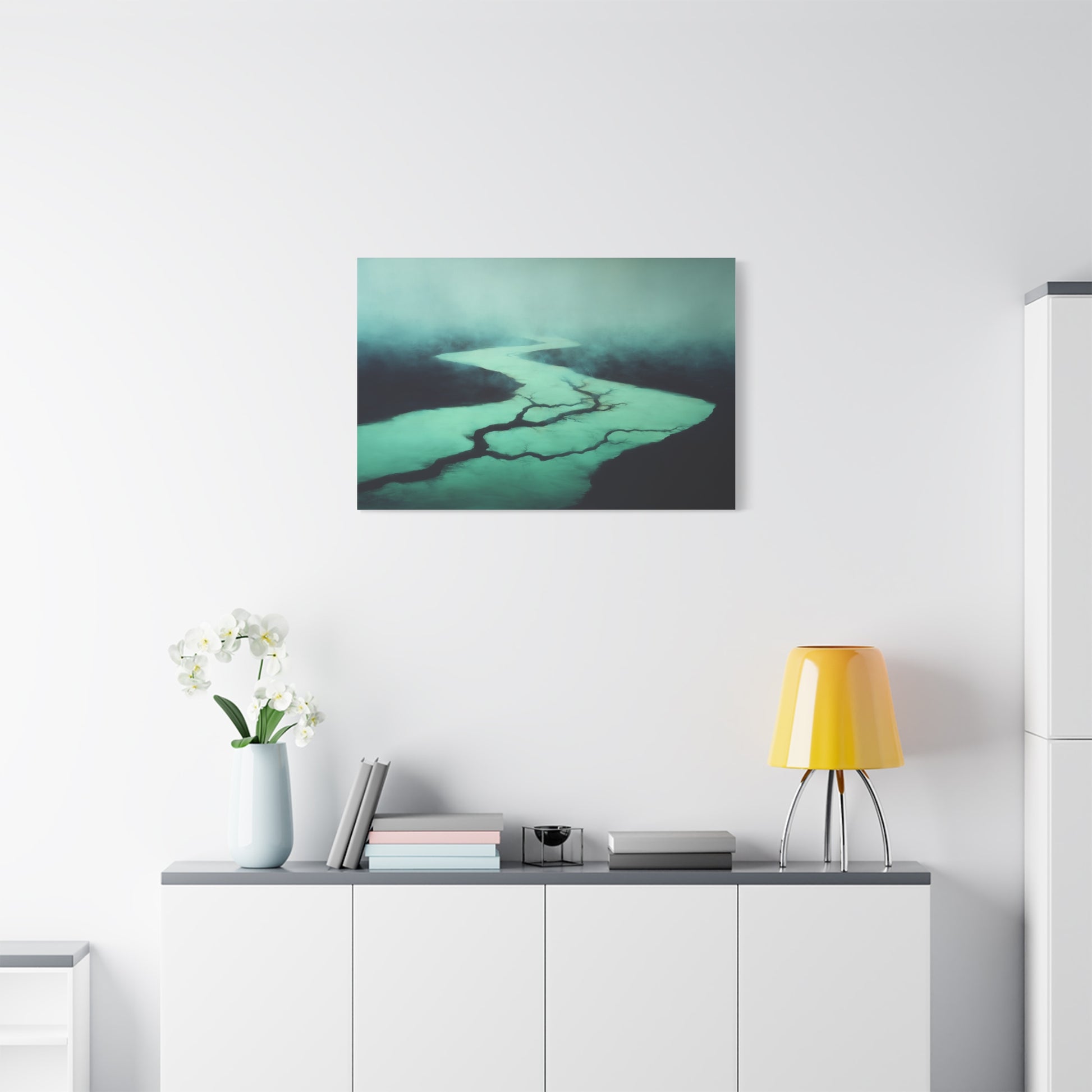 Tableau Tableau rivière vert sauge ambiance contemporaine