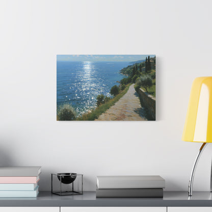 Promenade mediterraneenne avec cypres et soleil brillant sur la mer - Art Virtuoso - vue 7/20