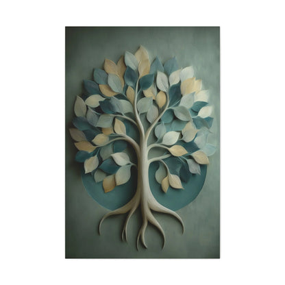 Tableau Tableau arbre de vie au-dessus d'un buffet en bois clair