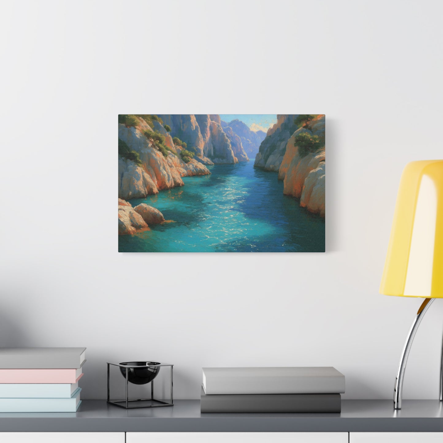 Calanques mediterraneennes avec falaises rocheuses pins et eau turquoise - Art Virtuoso - vue 7/20