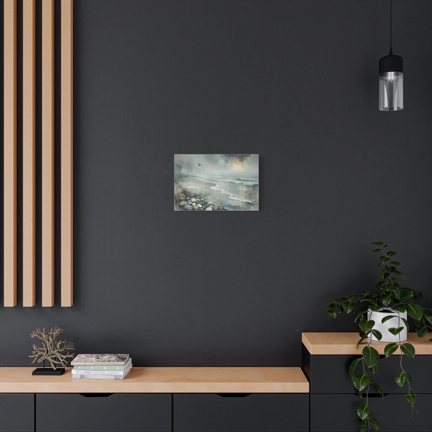 Tableau Tableau plage galets gris salon contemporain
