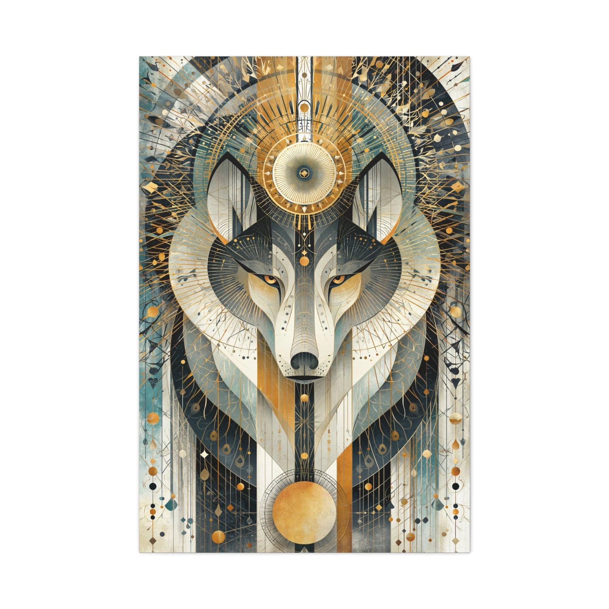 Tableau Loup Tribal - Mandala Ornemental - mise en scène entrée moderne
