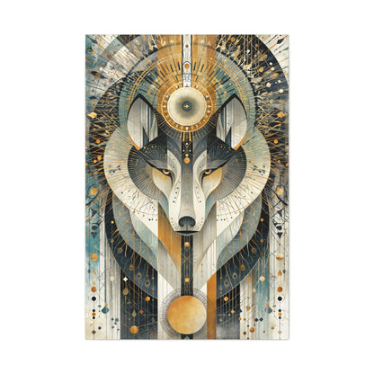 Tableau Loup Tribal - Mandala Ornemental - mise en scène entrée moderne