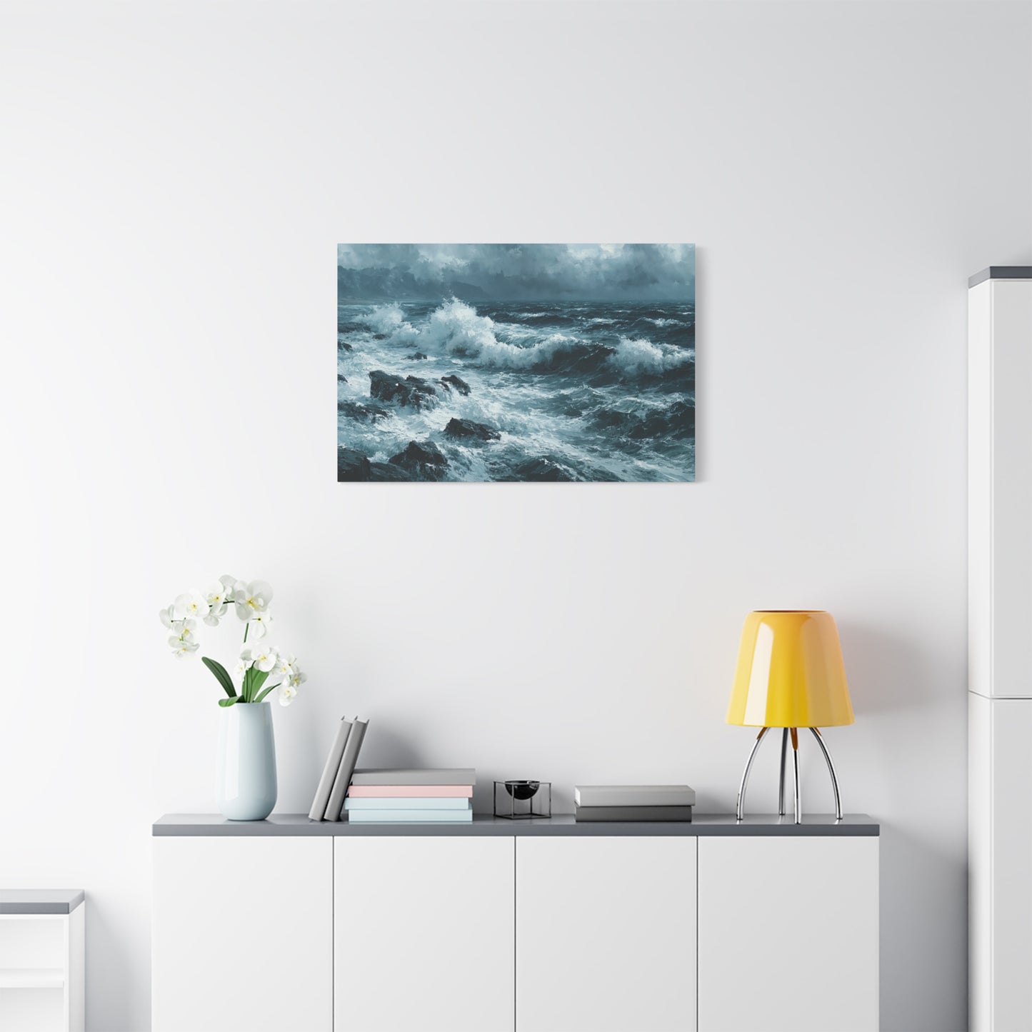 Mer noire et blanche agitee avec rochers sombres et ressac puissant - Art Virtuoso - vue 16/20
