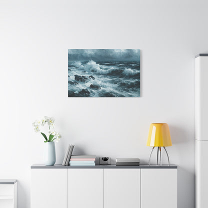 Mer noire et blanche agitee avec rochers sombres et ressac puissant - Art Virtuoso - vue 16/20
