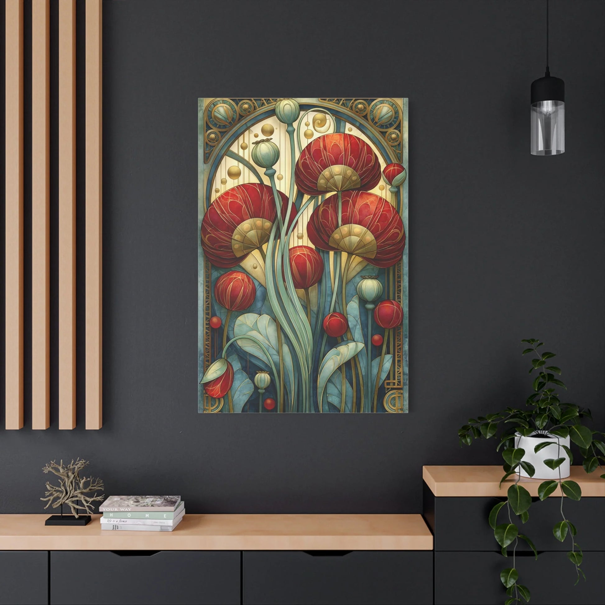 Tableau Coquelicots Art Nouveau - Hommage à Mucha - mise en scène impact maximal
