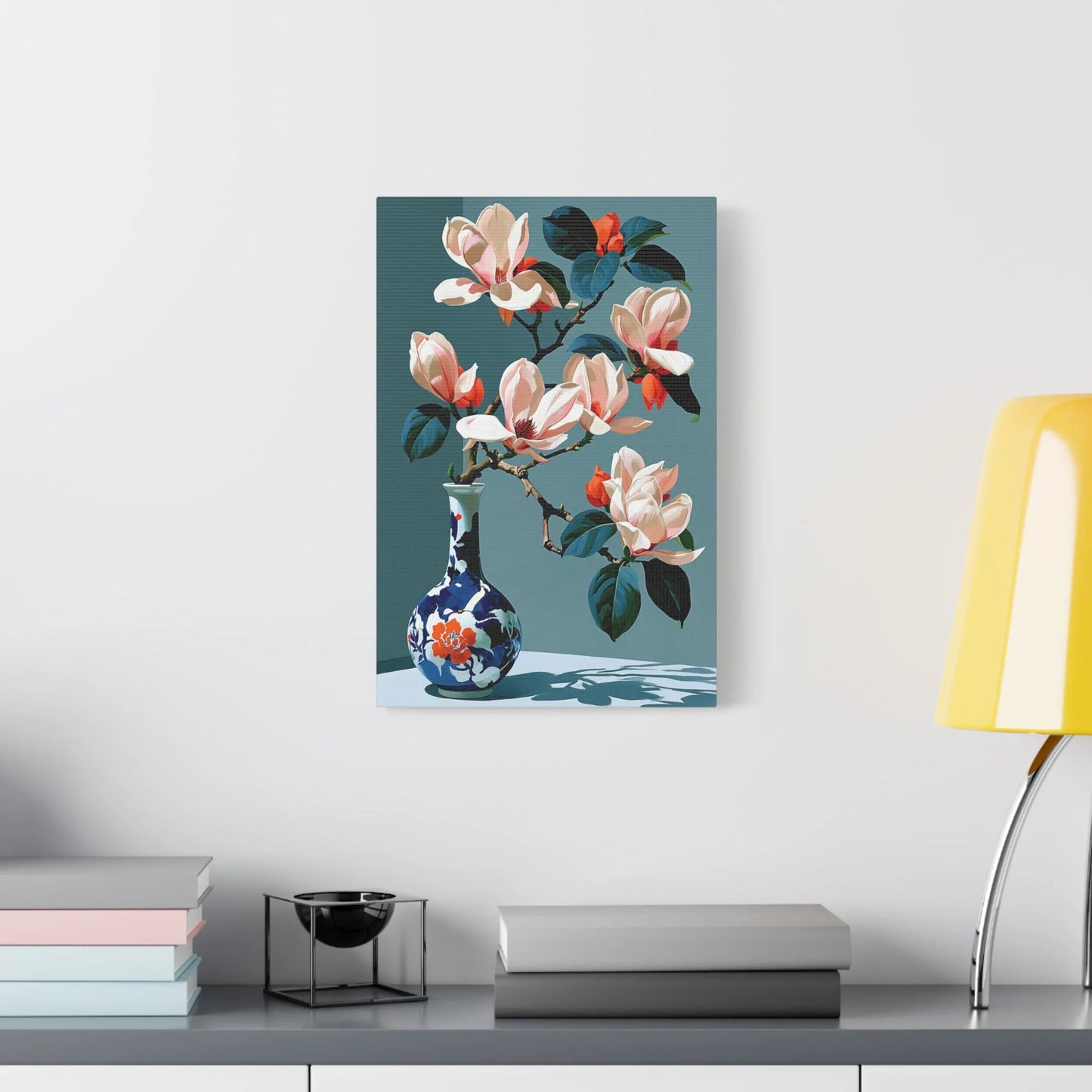 Tableau Nature Morte Magnolia Japonais - Branche en Silence - décor salon contemporain bois