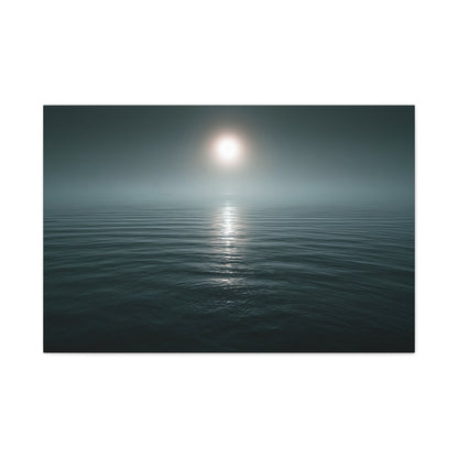 Mer calme brumeuse avec soleil pale et petit voilier a l horizon - Art Virtuoso - vue 4/20