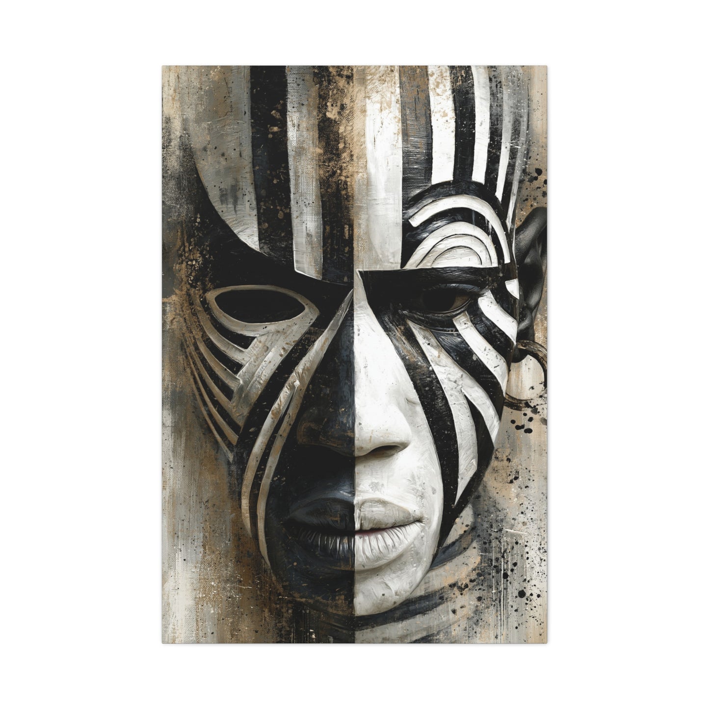 Tableau Masque Africain Noir Blanc Graphique - format XXL - Art Virtuoso