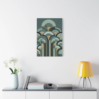 Tableau Art Déco vert sauge format vertical mur haut