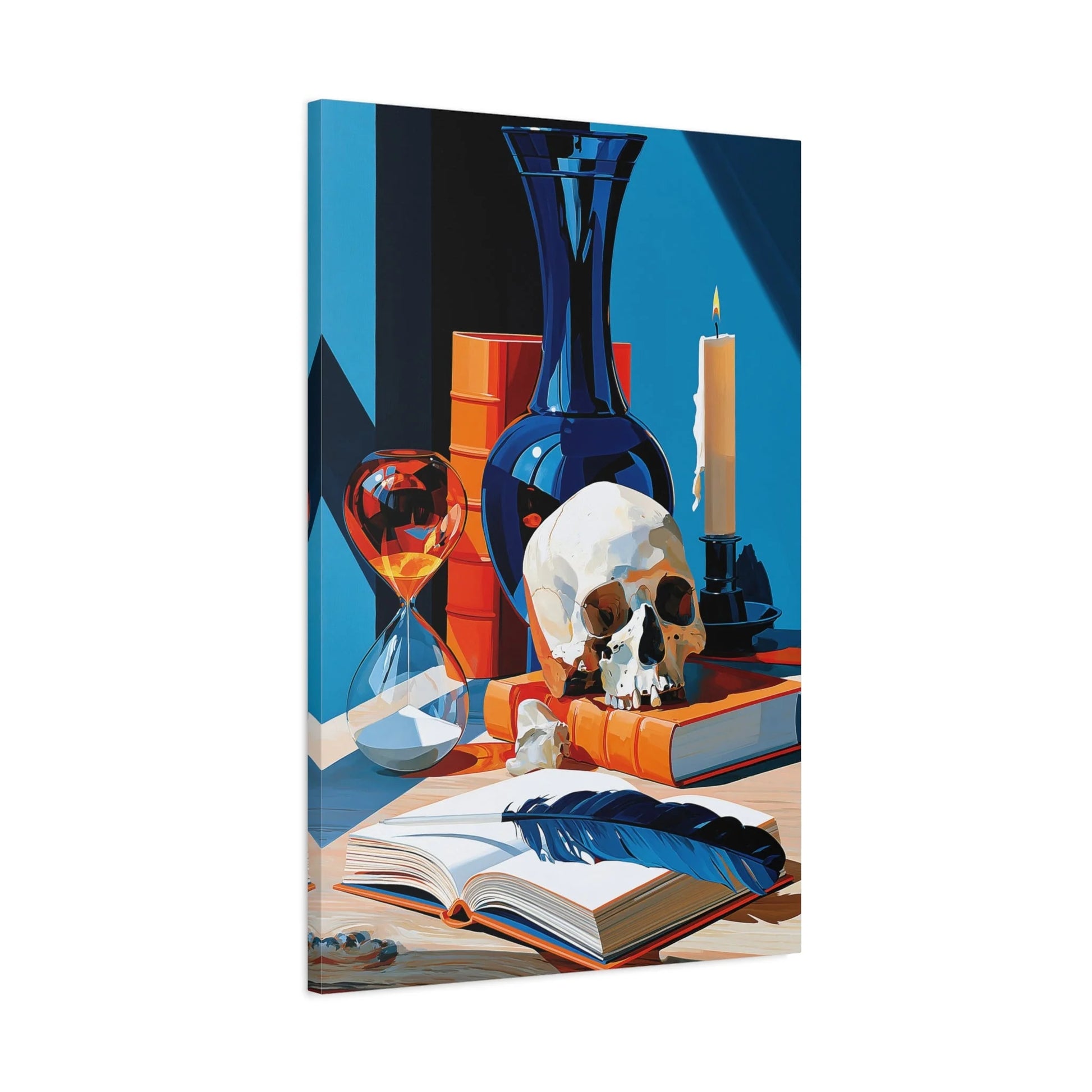 Tableau Nature Morte Vanitas Hollandaise Crâne Sablier - Leçon du Temps - décor mural panoramique