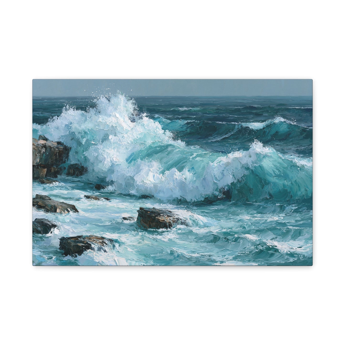 Vague turquoise puissante qui se brise sur des rochers sombres - Art Virtuoso - vue 1/20