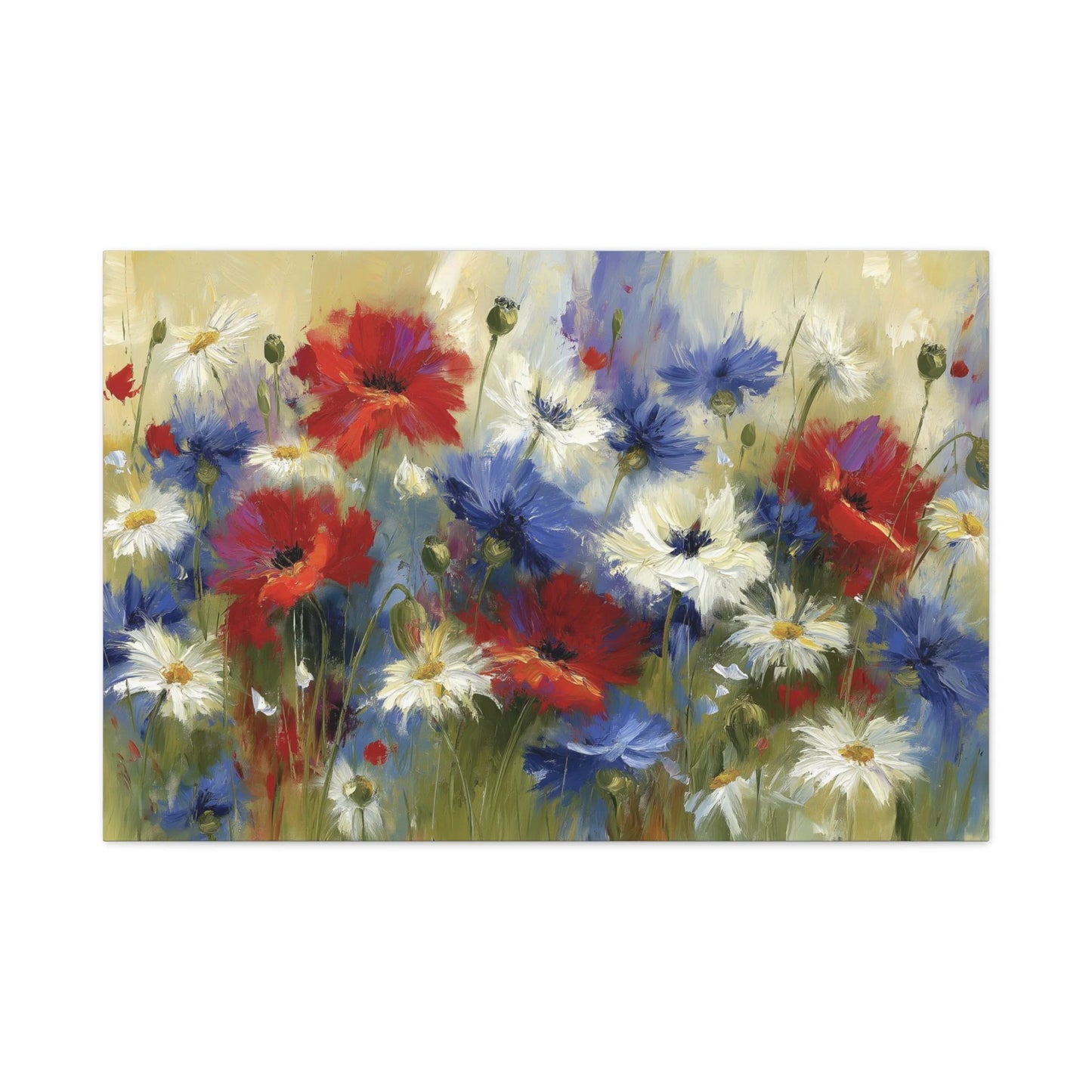 Tableau Champ Tricolore - Coquelicots, Bleuets et Marguerites - ambiance bureau créatif