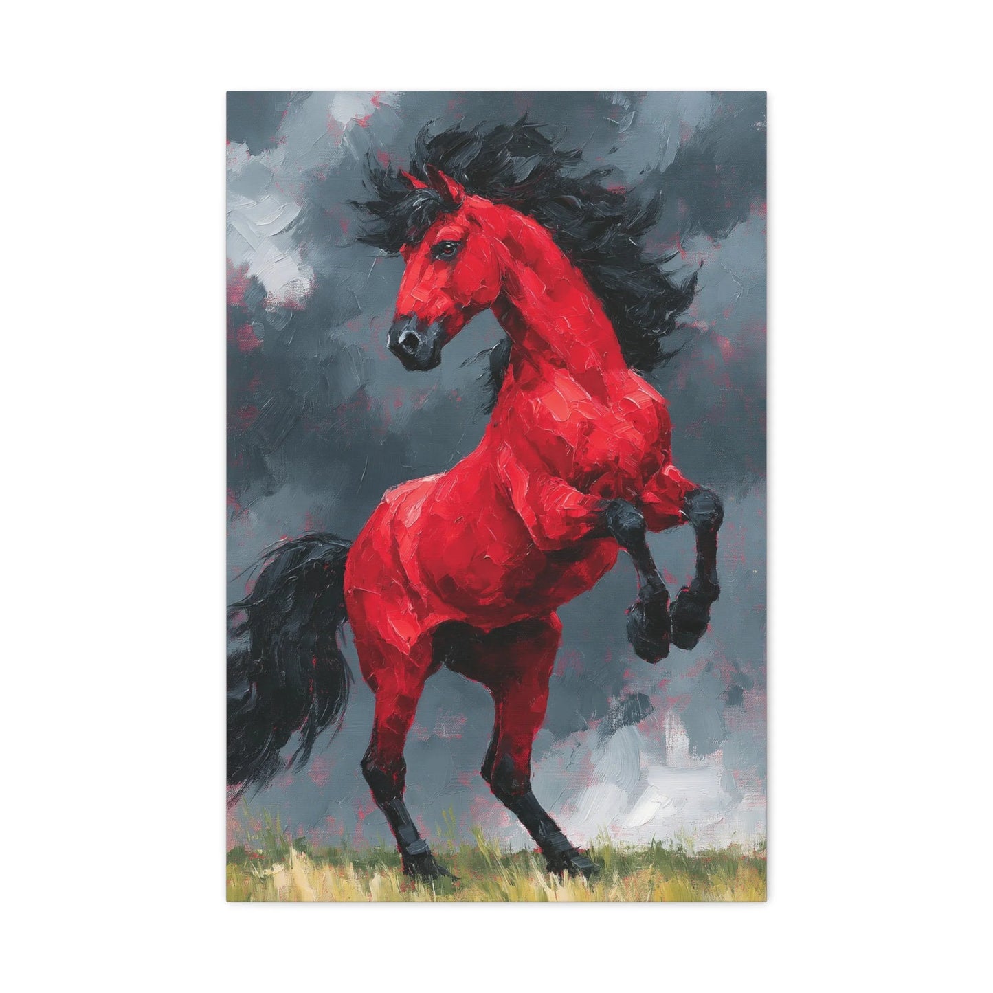 Tableau cheval cinabre dramatique - vue de face