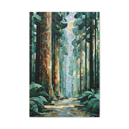 Tableau en Mosaïque Forêt Vert Sauge - Sous-Bois Secret - vue mur blanc minimaliste