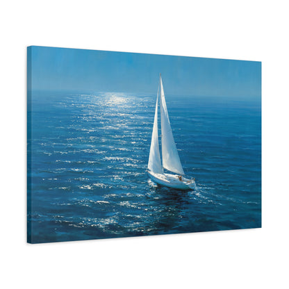 Voilier blanc seul sur ocean bleu profond avec reflet lumineux - Art Virtuoso - vue 12/20