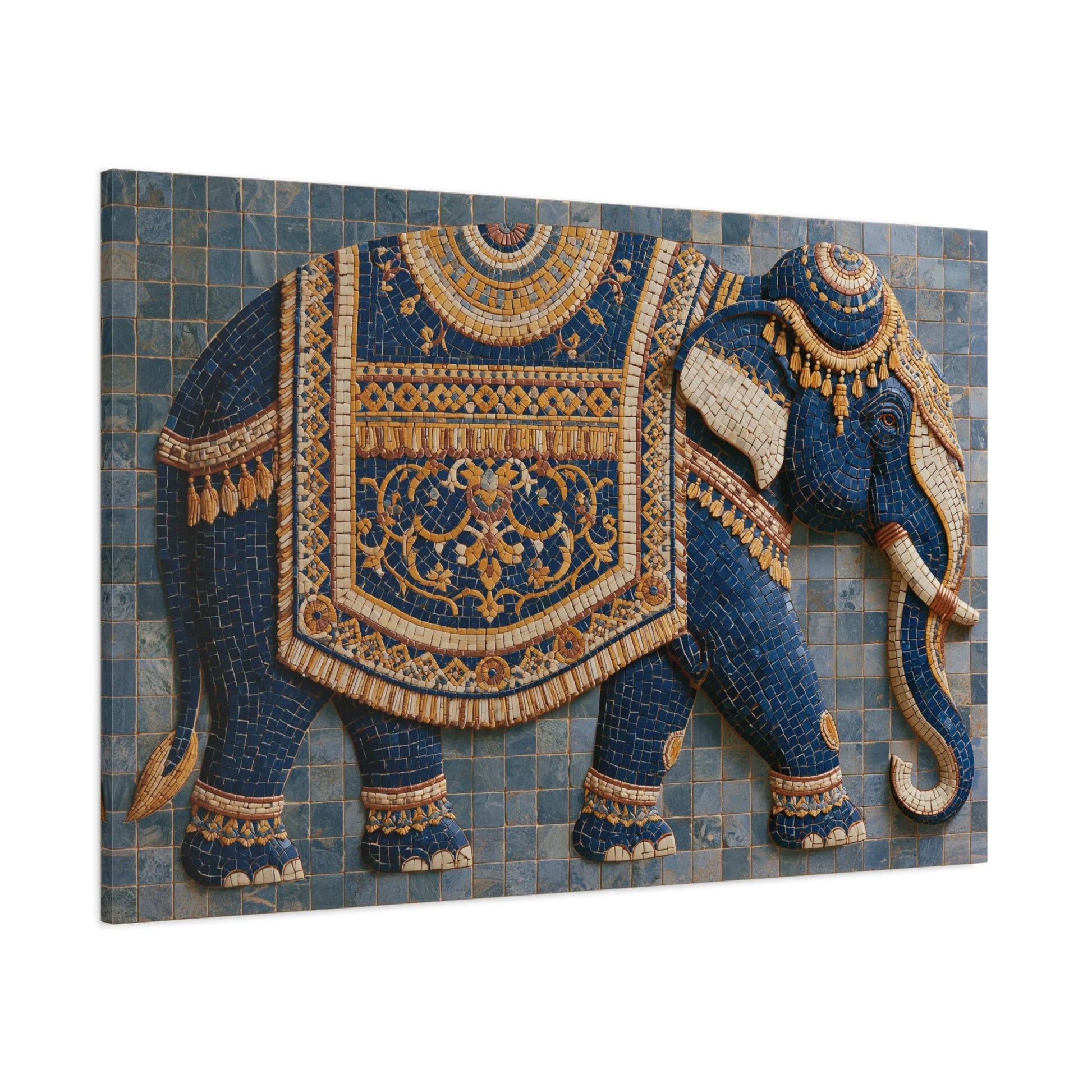 Tableau en Mosaïque Éléphant d’Asie Ornemental - Parade Sacrée - décor monumental espace ouvert