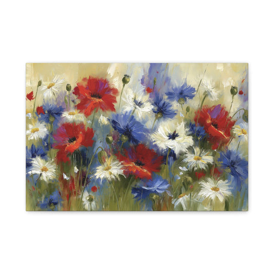 Tableau Champ Tricolore - Coquelicots, Bleuets et Marguerites