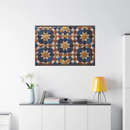 Tableau en Mosaïque Alhambra Bleu - Jardin de Zellige - vue mur grande hauteur