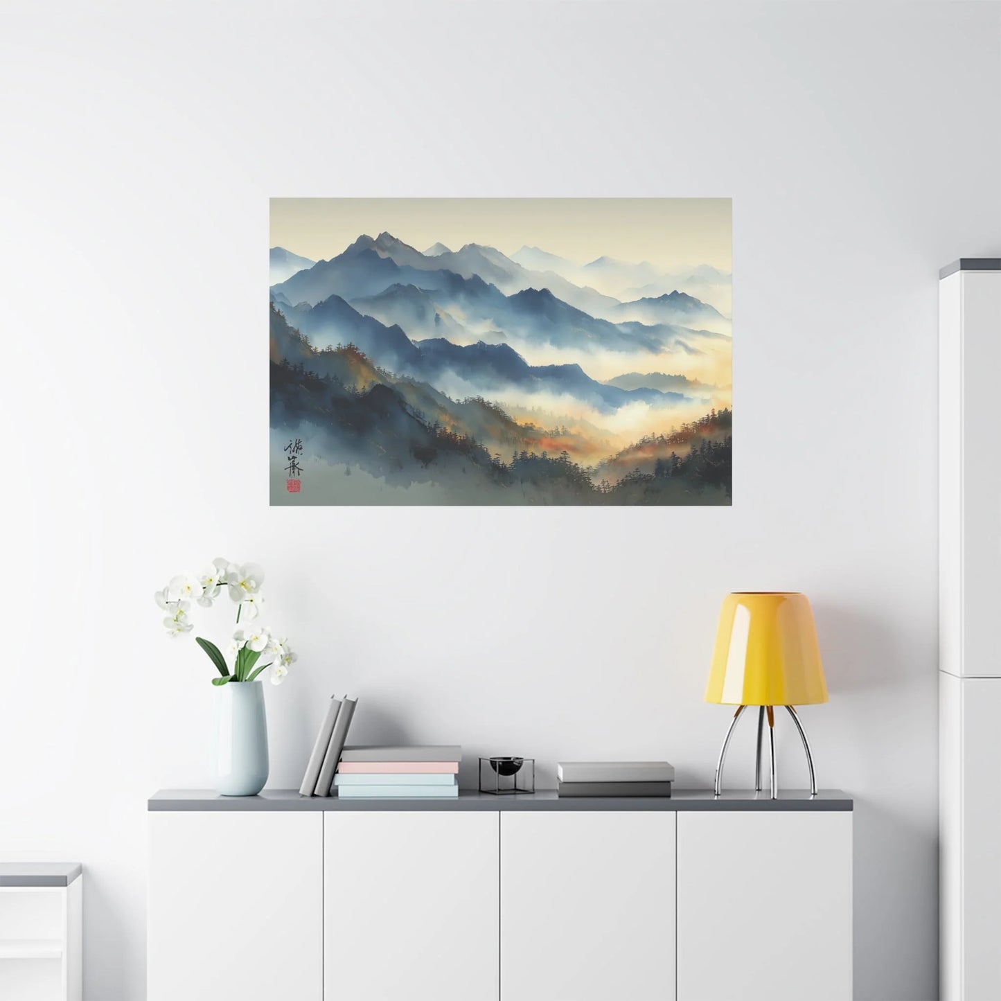 Tableau Brume zen dans un salon contemporain