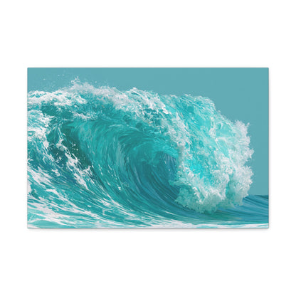 Grande vague turquoise graphique avec rouleau et ecume blanche - Art Virtuoso - vue 2/20