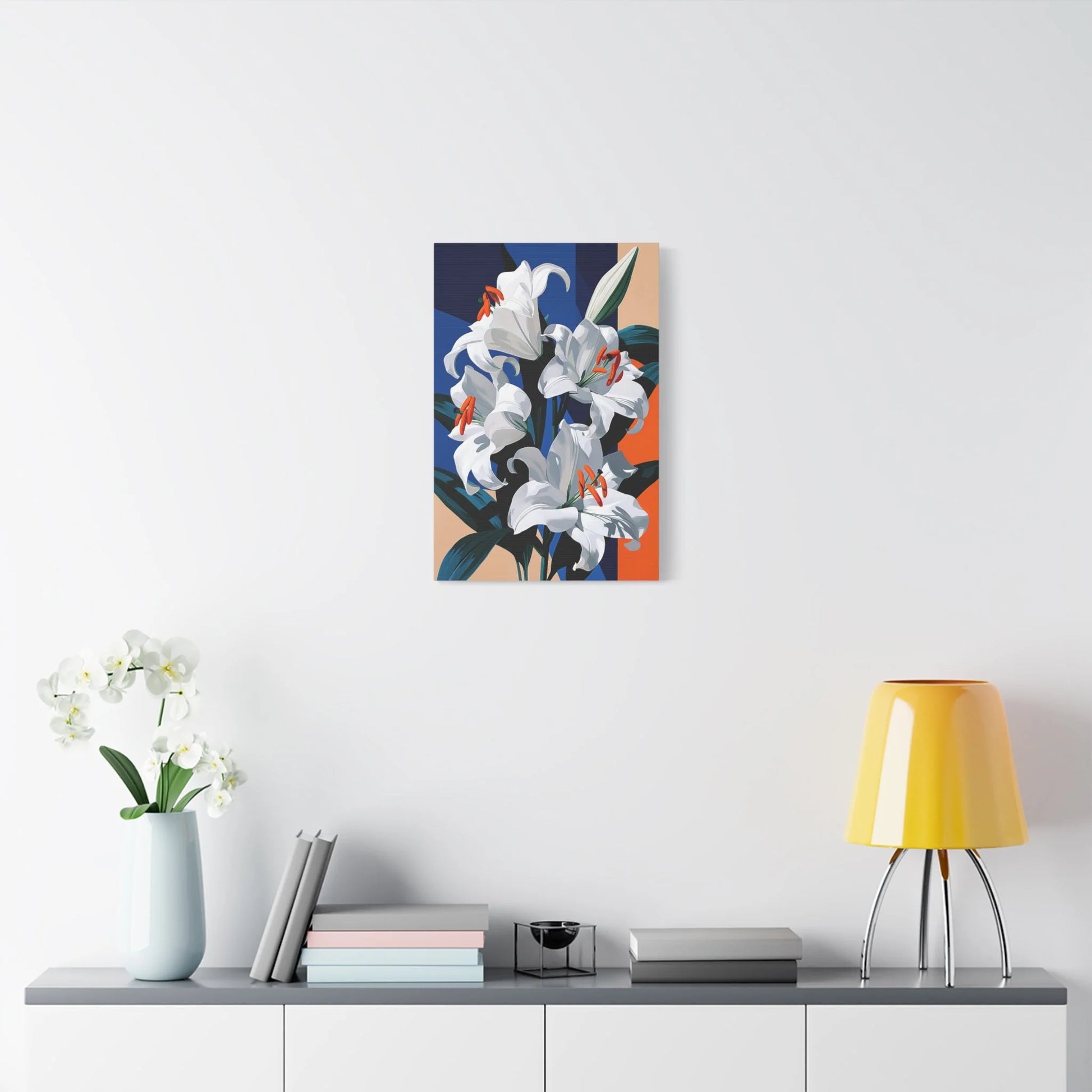 Tableau Nature Morte Lys Blancs Botanique - Épure Florale - ambiance chambre adulte