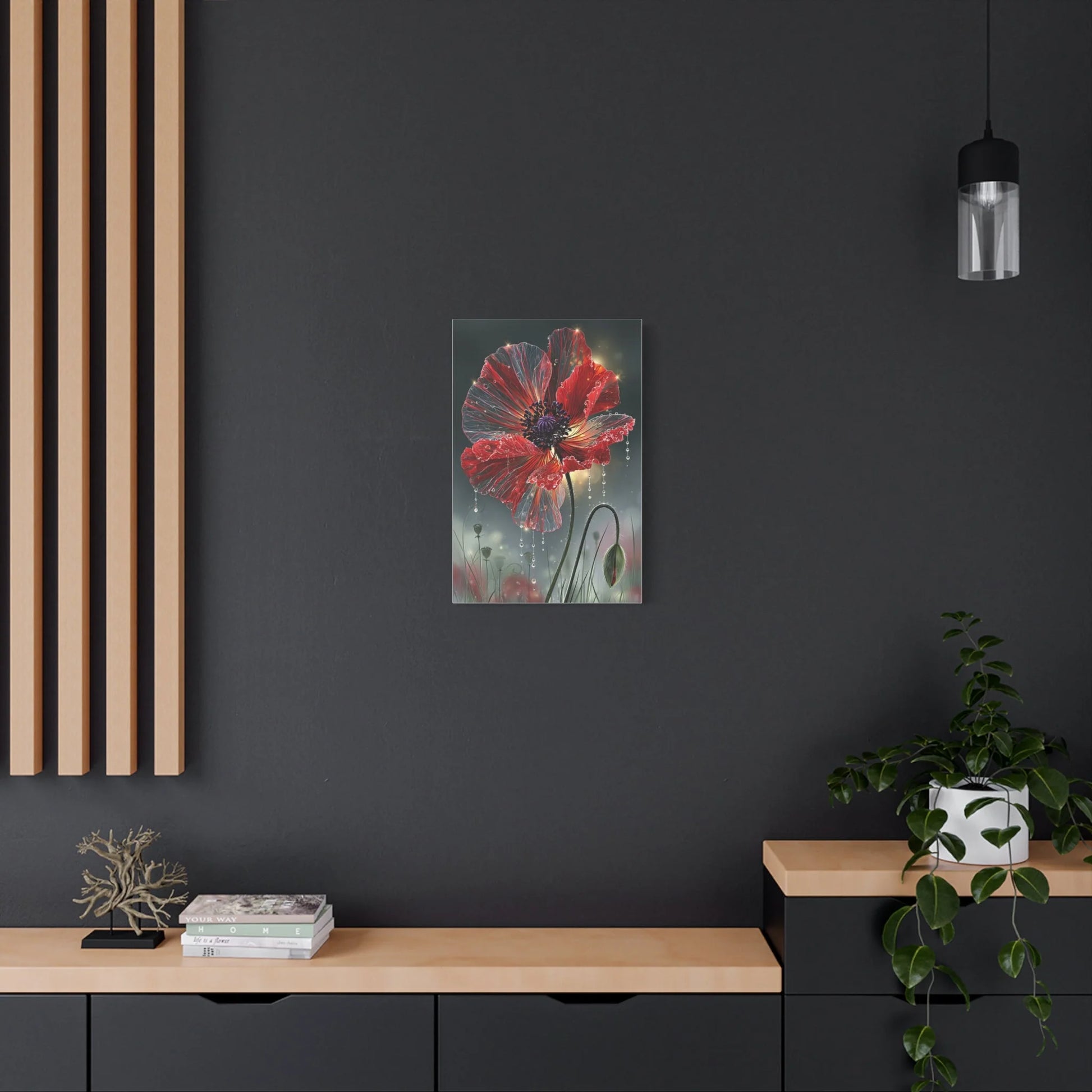 Tableau Coquelicot Macro - Pétales et Rosée d'Aube - décor pièce à vivre lumineuse