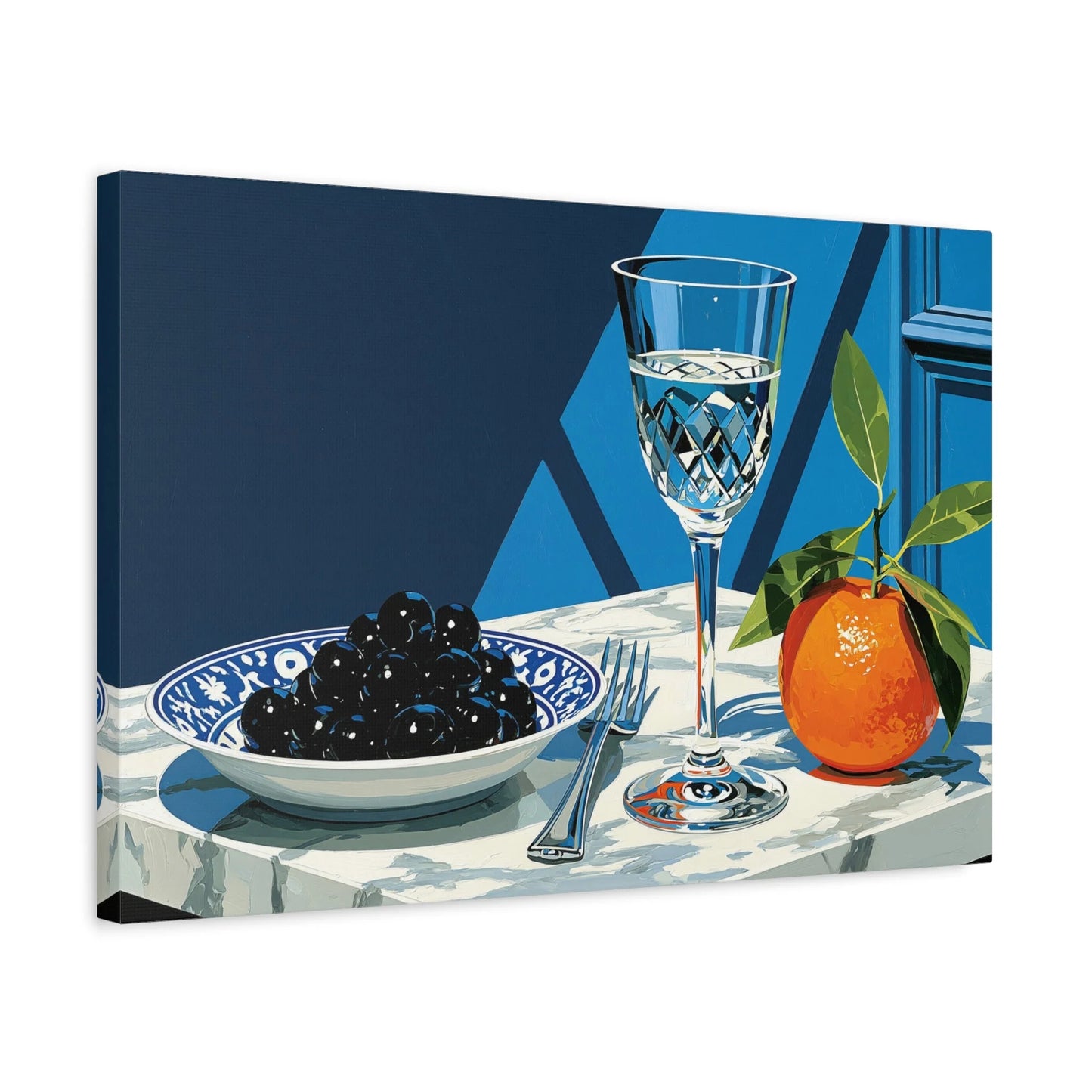 Tableau Nature Morte Cristal Olives Noir Blanc - Éclat Monochrome - intégration loft industriel