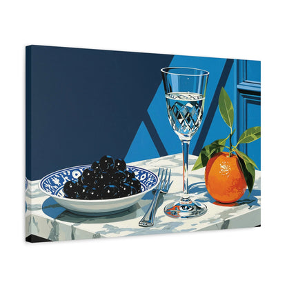 Tableau Nature Morte Cristal Olives Noir Blanc - Éclat Monochrome - intégration loft industriel