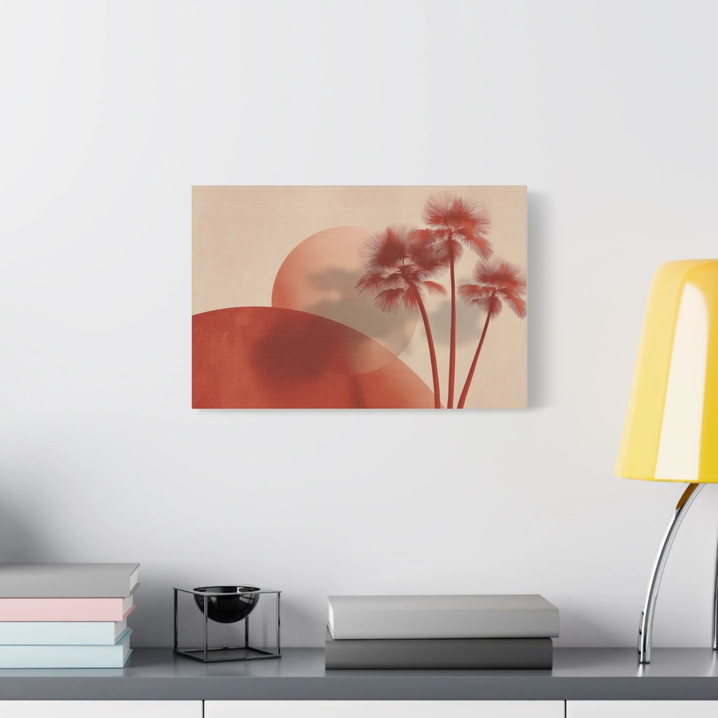 Tableau tableau Art déco palmiers — soleils superposés