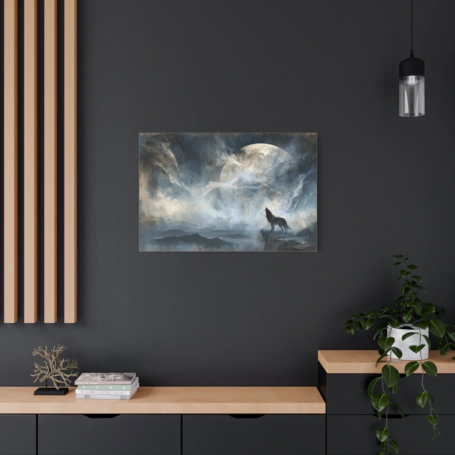Tableau Loup Solitaire - Hurlement à la Pleine Lune - format XXL pièce de réception