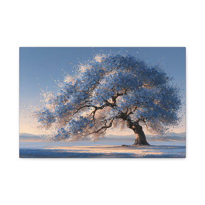 Tableau Arbre de Vie Bleu, un arbre généreux couvert d’un feuillage bleu cobalt, format S - Art Virtuoso