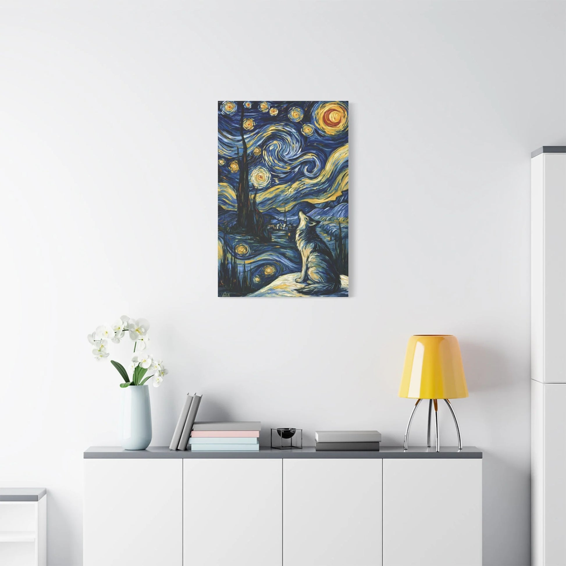 Tableau Loup sous la Voie Lactée - Hommage à Van Gogh - ambiance loft haut de plafond