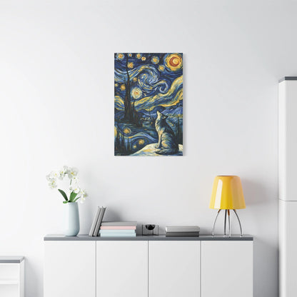 Tableau Loup sous la Voie Lactée - Hommage à Van Gogh - ambiance loft haut de plafond
