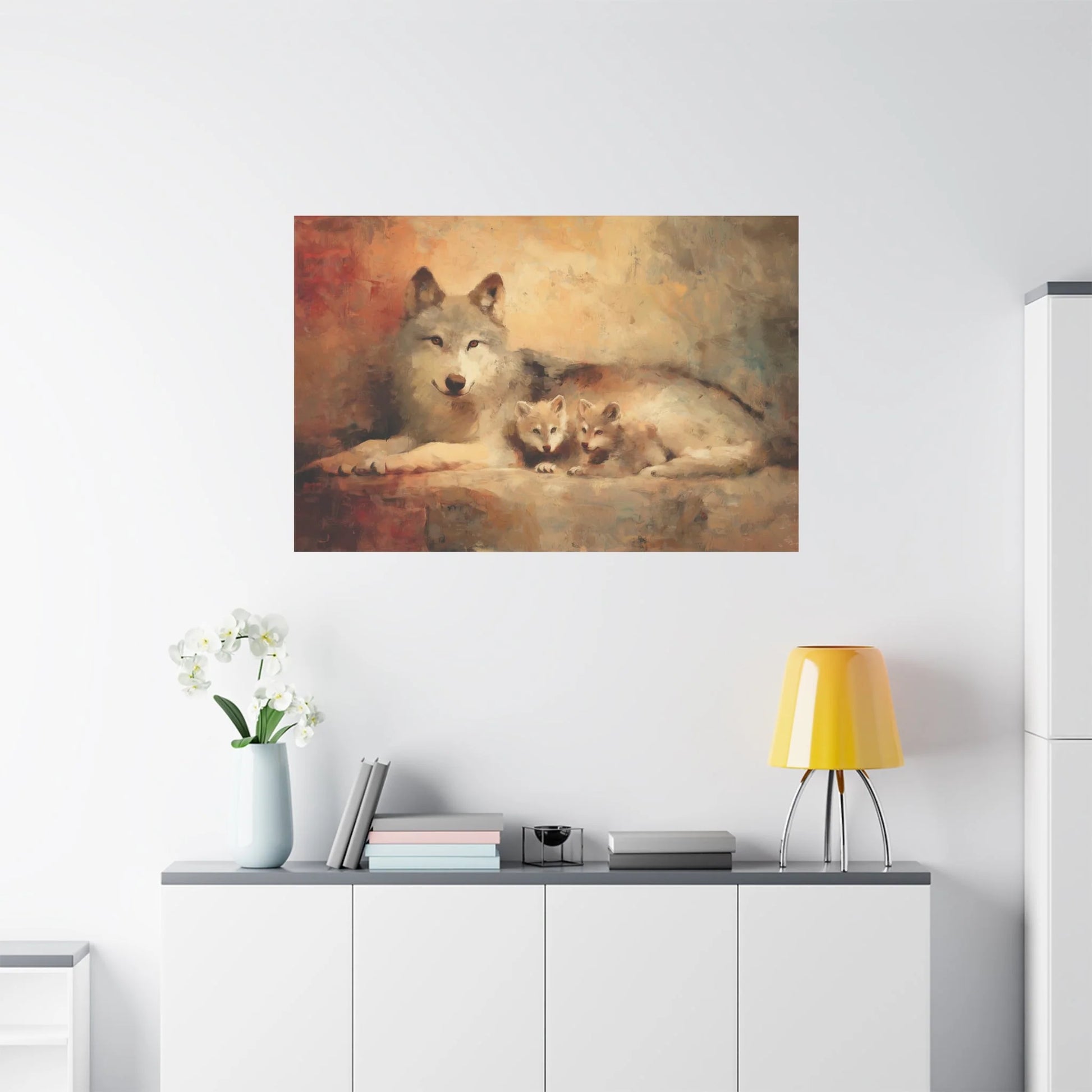 Tableau Louve et Louveteaux - Tendresse Maternelle - vue mur grande hauteur