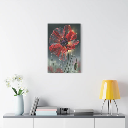 Tableau Coquelicot Macro - Pétales et Rosée d'Aube - grand format salon spacieux