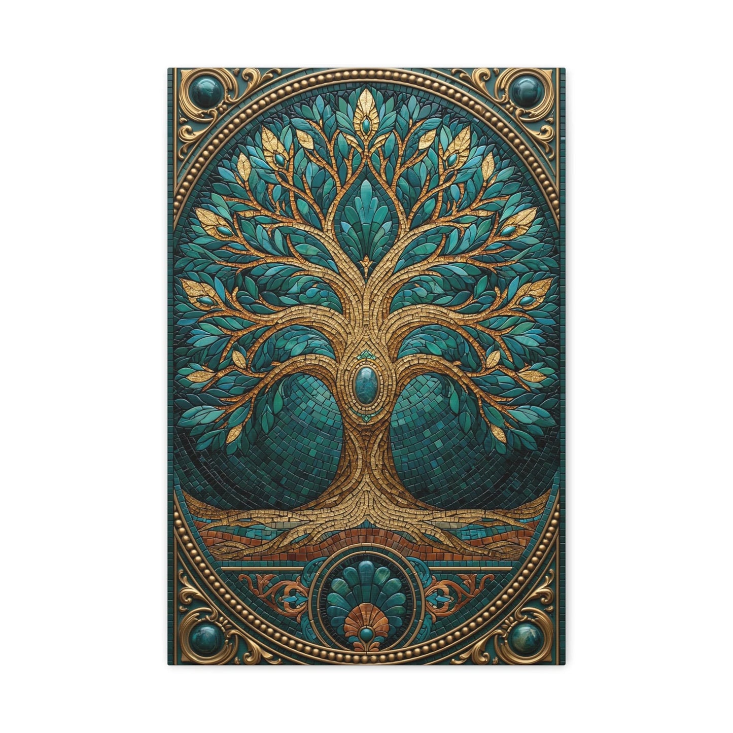 Tableau en Mosaïque Arbre de Vie - Racines Sacrées - vue mur blanc minimaliste