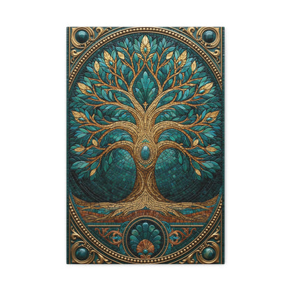 Tableau en Mosaïque Arbre de Vie - Racines Sacrées - vue mur blanc minimaliste