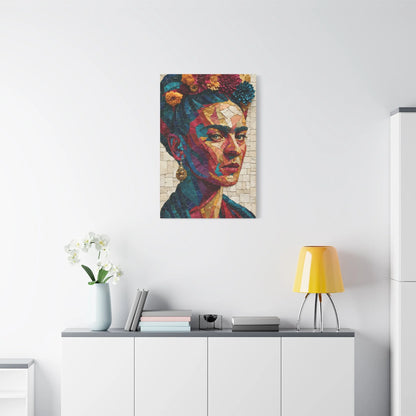 Tableau en Mosaïque Frida Kahlo Fleurie - Couronne Viva - ambiance loft haut de plafond