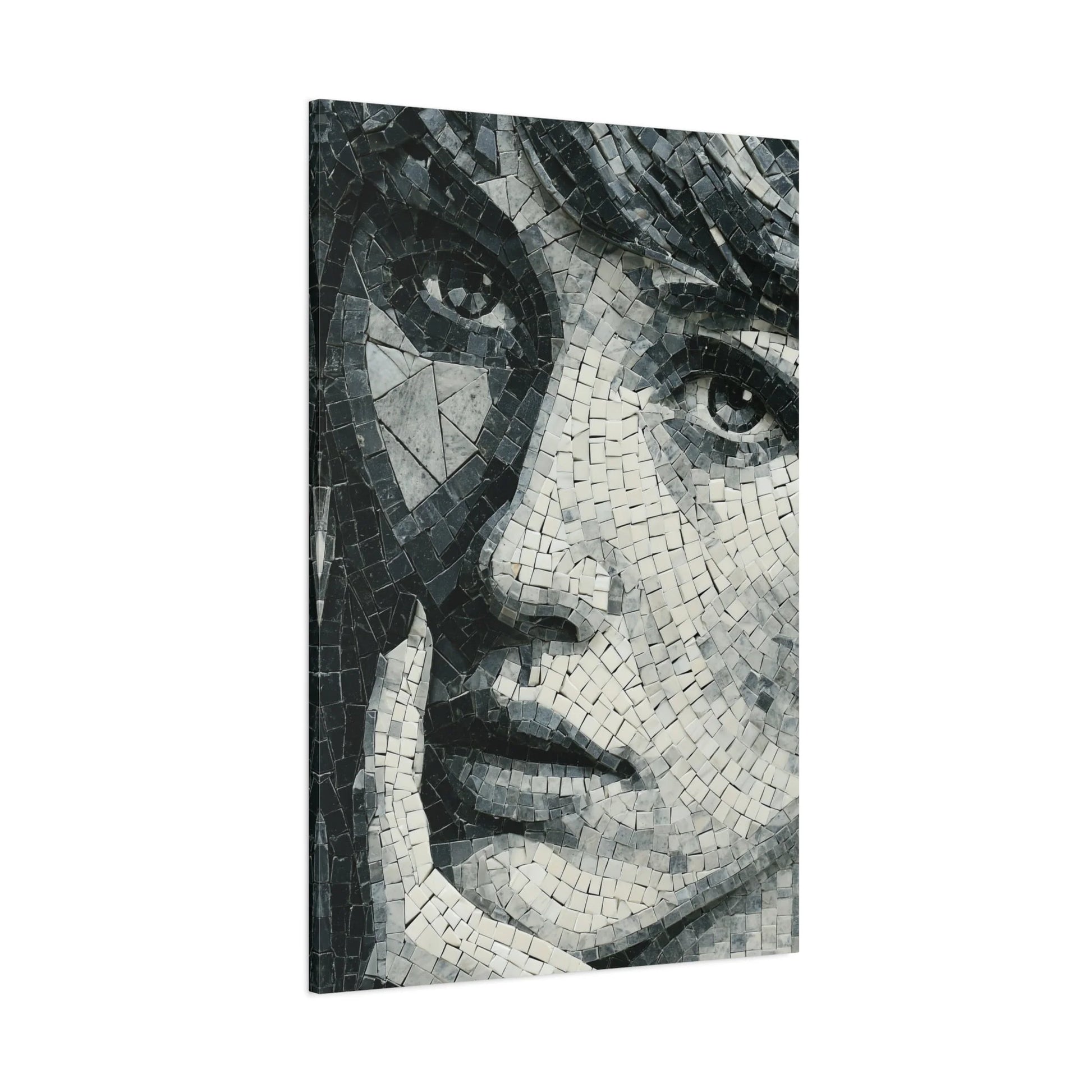 Tableau en Mosaïque Portrait Géométrique Noir Blanc - Visage Fragmenté - décor monumental espace ouvert