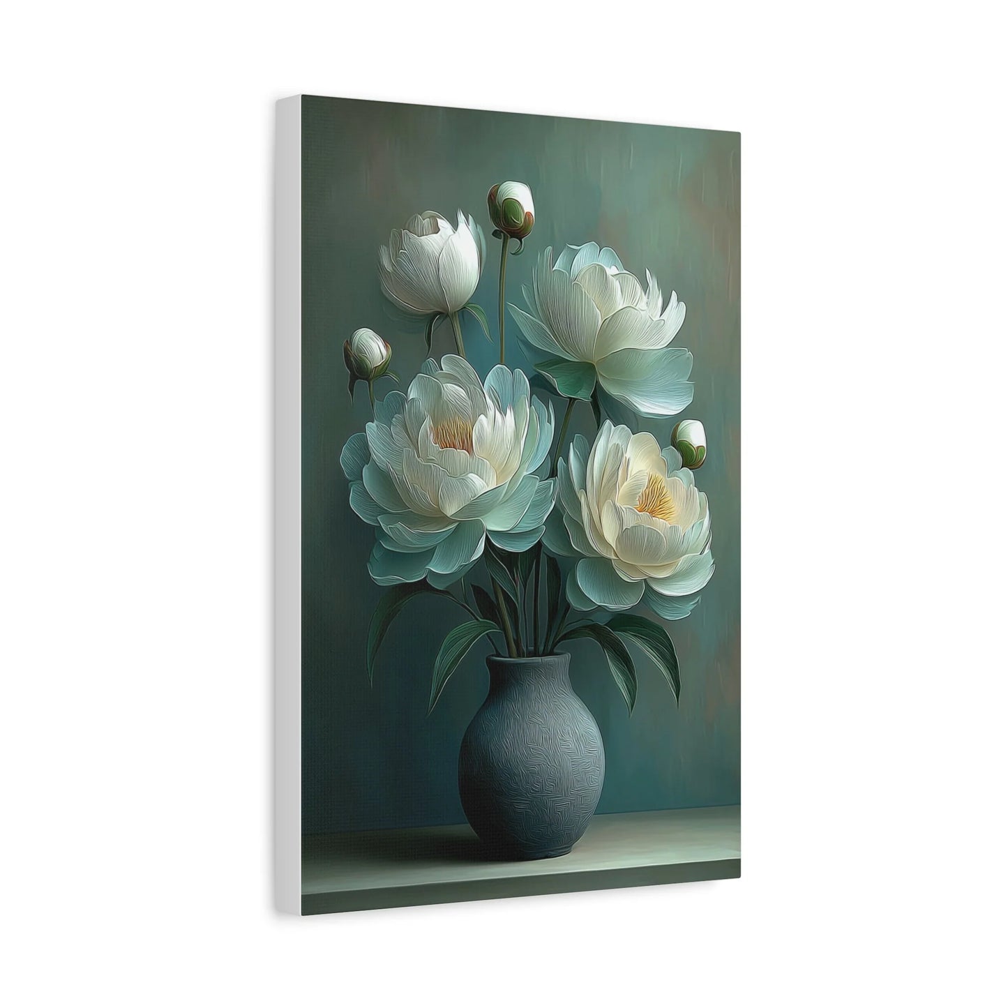 Tableau Pivoines vert sauge dans un salon élégant