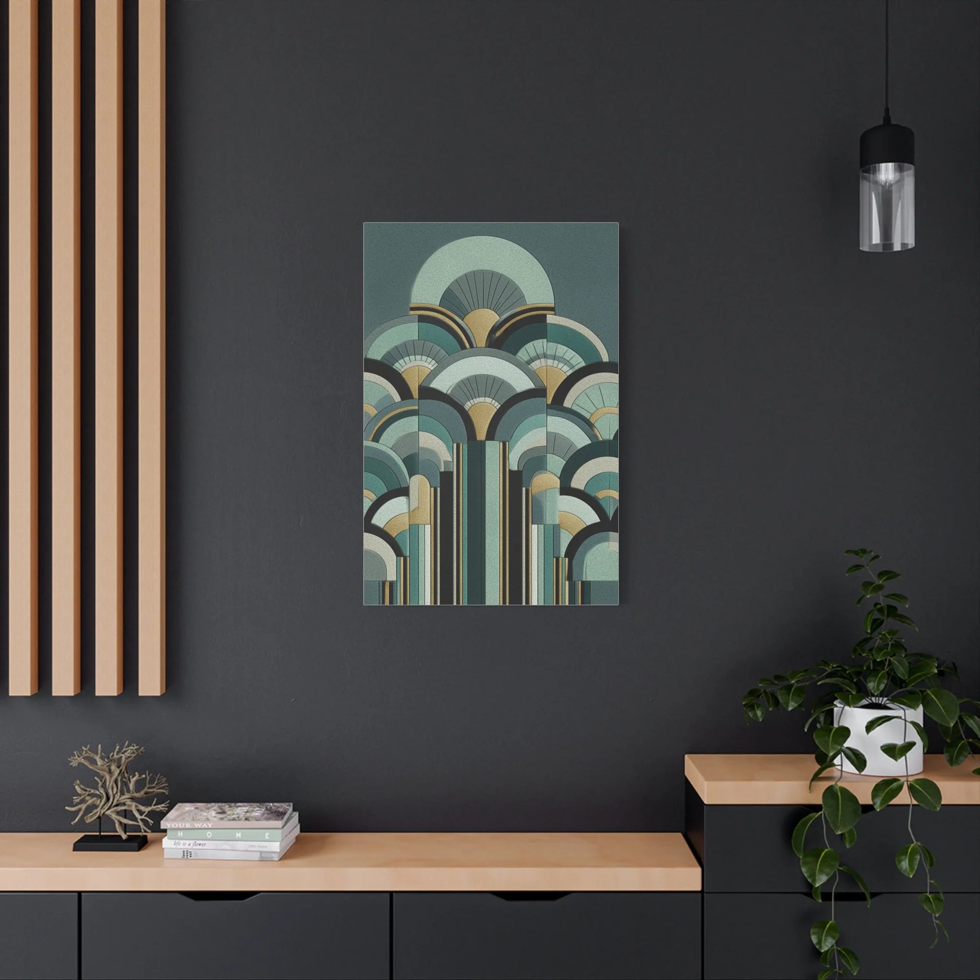 Tableau Éventails Art Déco vert sauge atmosphère parisienne 1930