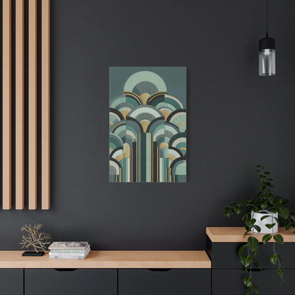 Tableau Éventails Art Déco vert sauge atmosphère parisienne 1930