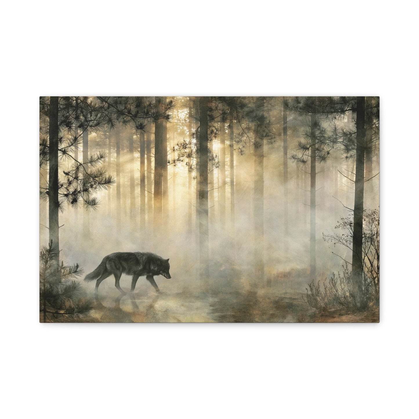 Tableau Loup en Forêt - Voile de Brume à l'Aube