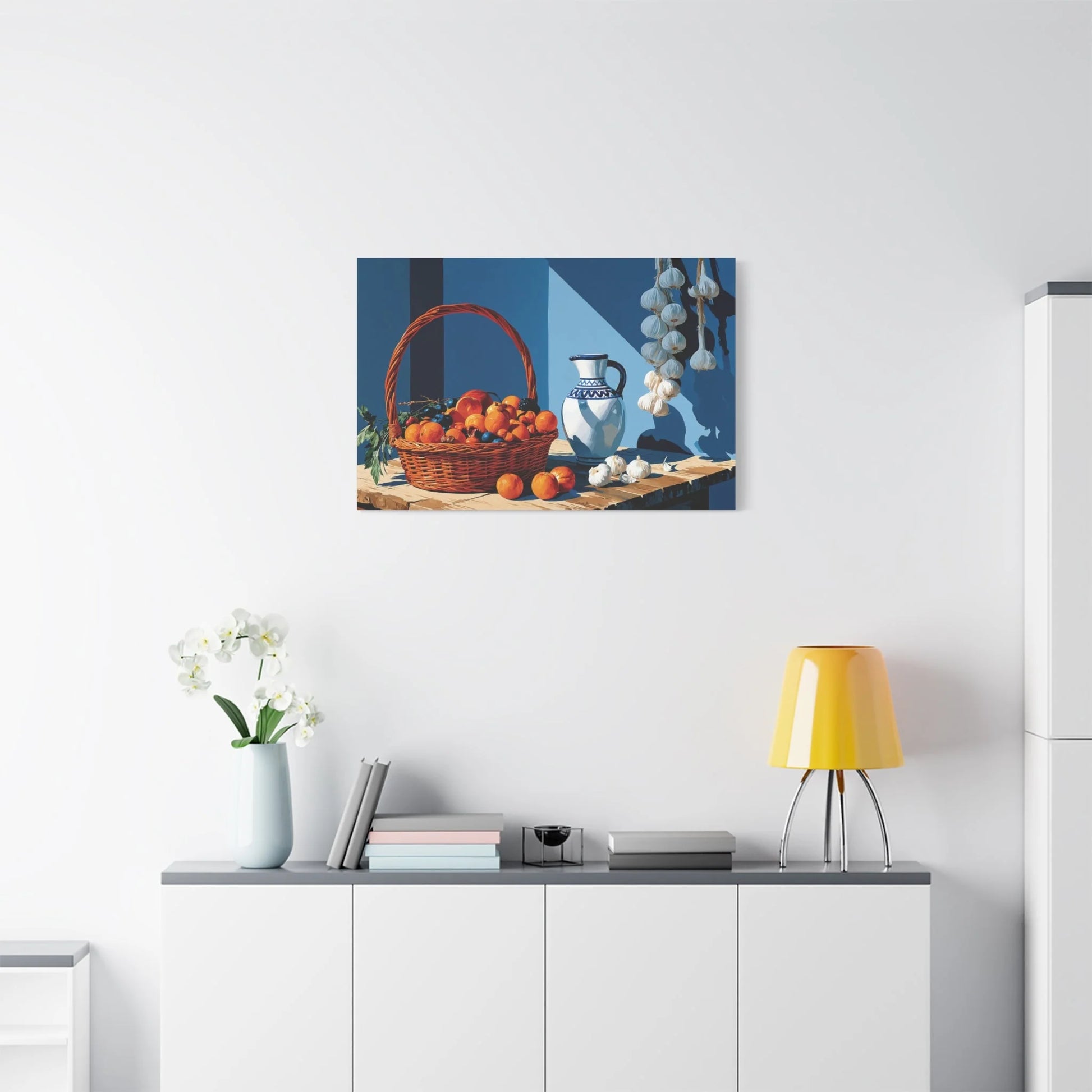 Tableau Nature Morte Panier Fruits et Tête de Mouton - Rusticité Ancienne - ambiance loft haut de plafond