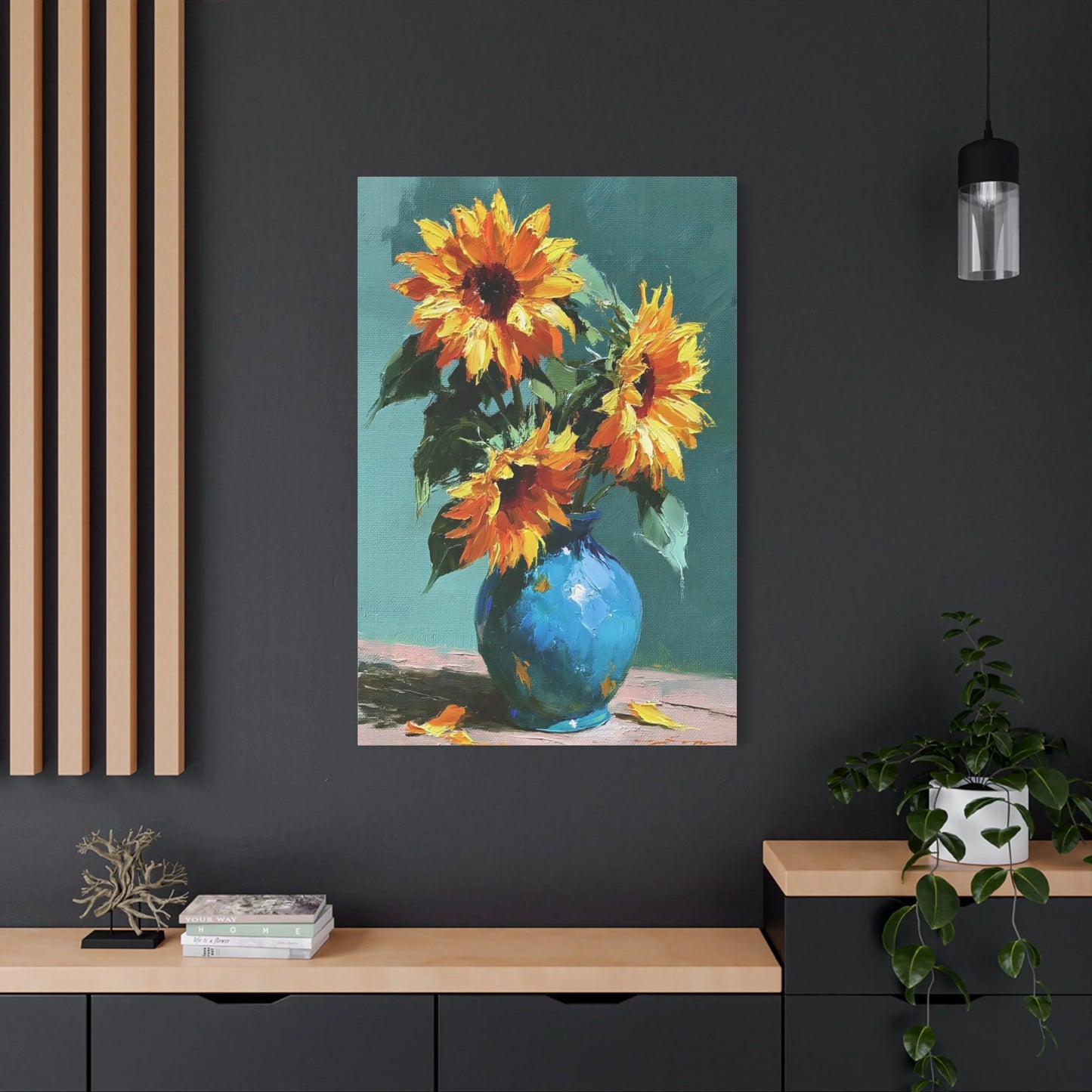 Tableau Nature Morte Bouquet Tournesols Impressionniste - Soleil en Vase - mise en scène impact maximal