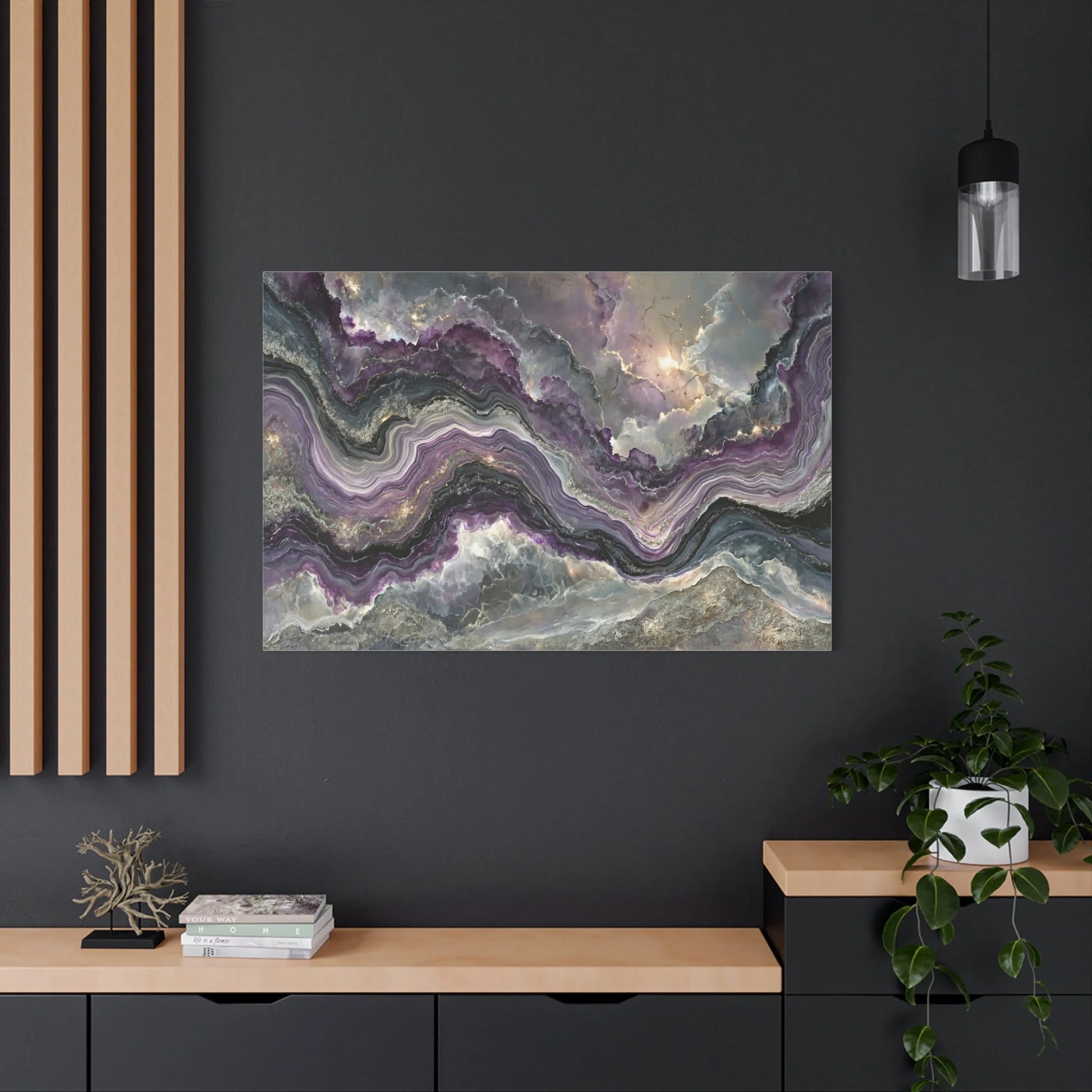 Tableau Marbre Violet et Noir - Vagues Minérales — Art Virtuoso