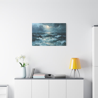 Mer houleuse sombre sous un ciel orageux avec petit voilier a l horizon - Art Virtuoso - vue 16/20