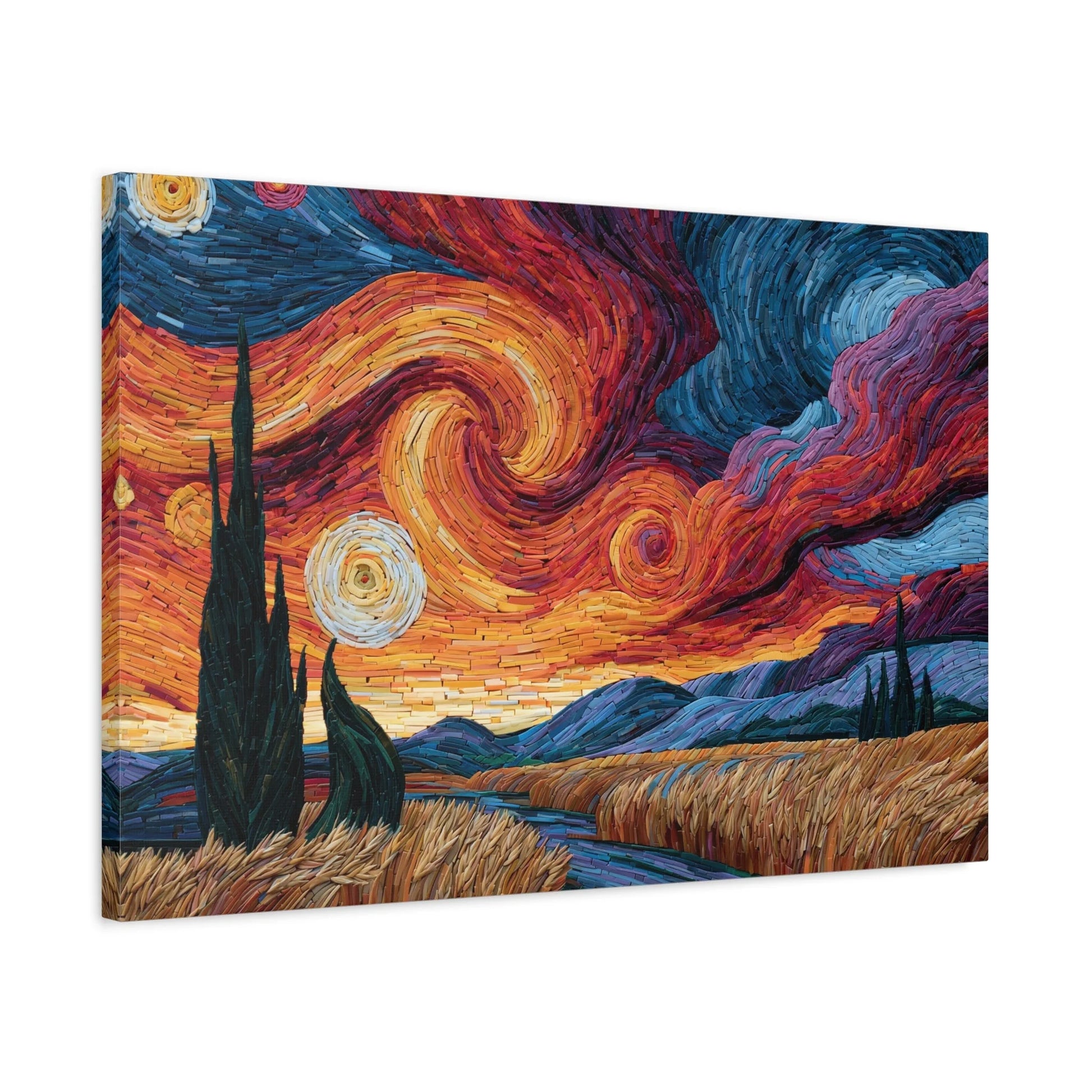 Tableau en Mosaïque Coucher de Soleil - Horizon Impressionniste - mise en scène mur pierre apparente