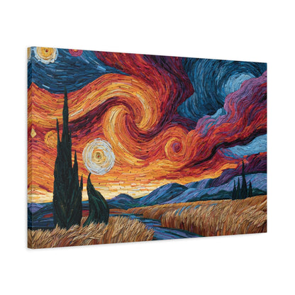 Tableau en Mosaïque Coucher de Soleil - Horizon Impressionniste - mise en scène mur pierre apparente